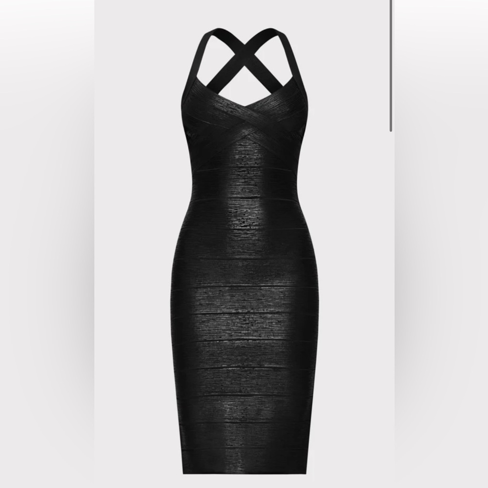 Herve Leger NWT FOIL OPEN X BACK WEAVED FRONT DRESS SIZE SMALL